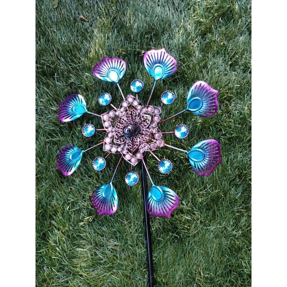 Wind Chime Spinner Blue Pinwheel Rotating Metal Home Garden Yard Art - Picture 11 of 11